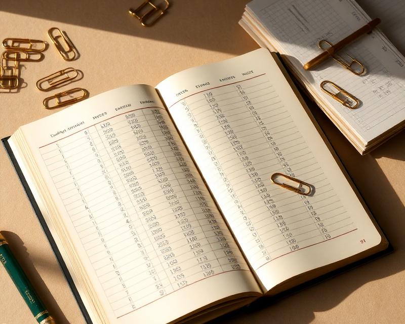 Open bookkeeping ledger with neat columns of numbers